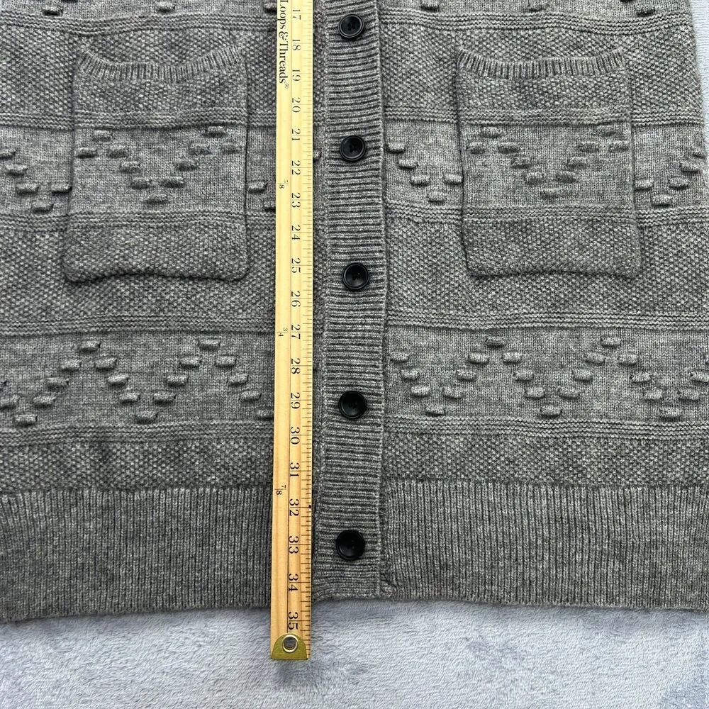 Sweater Cardigan Mixed Pattern Knit Womens Medium Gray Boho Lagen Pouch Pockets - Image 11
