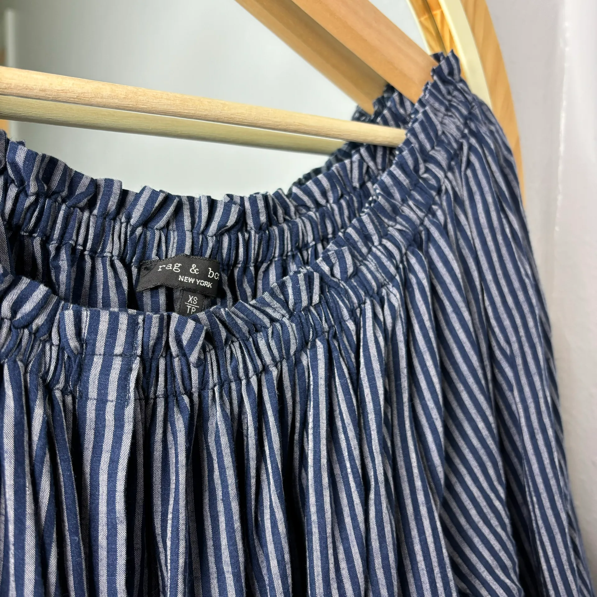 Rag and Bone  Mimi navy striped over the shoulder top blouse - Image 3