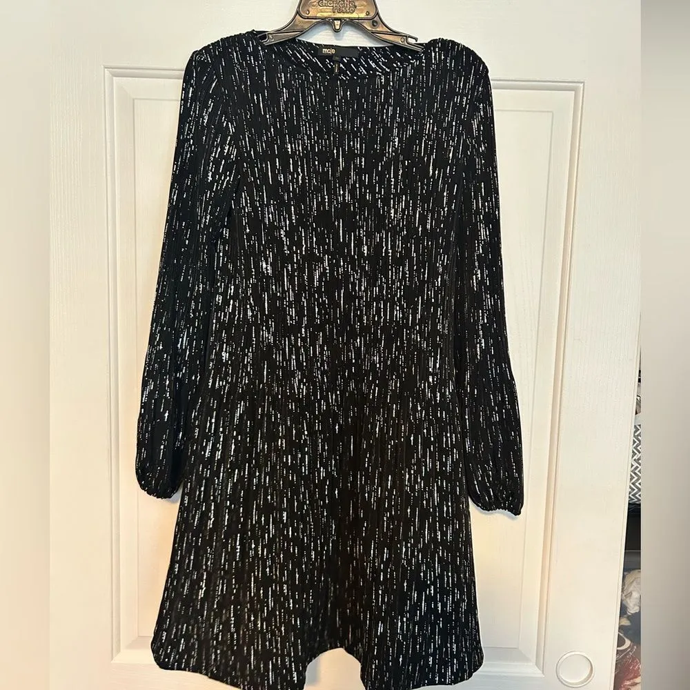 Maje Rocketa Synthetic Lurex Pleated Embellished Plissé Crepe Mini Black
Dress - Image 3