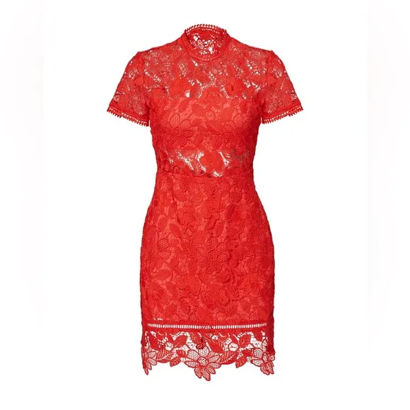 Lovers + Friends Red Lace Sheath Size S - Image 2