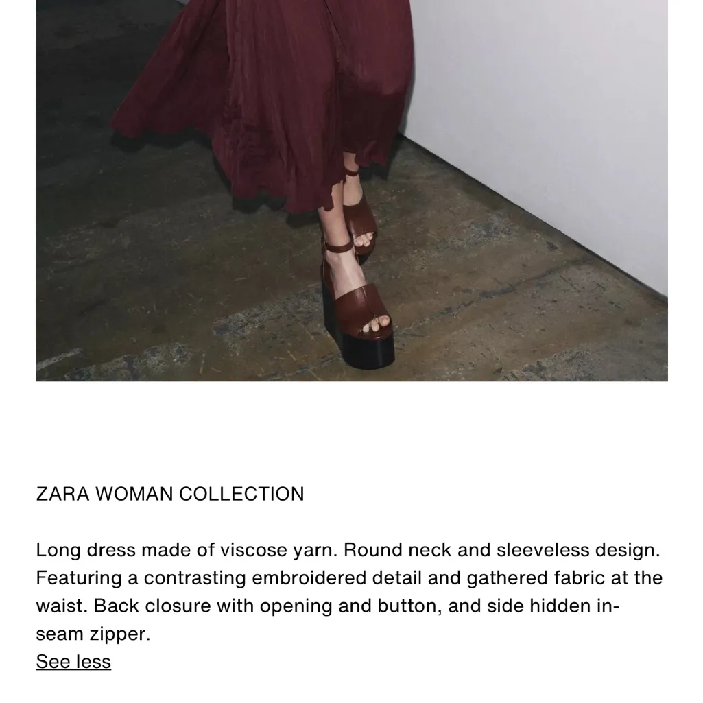 Zara NWT ZW COLLECTION embroidered drop waist pleated flowy midi maxi dress - Image 2