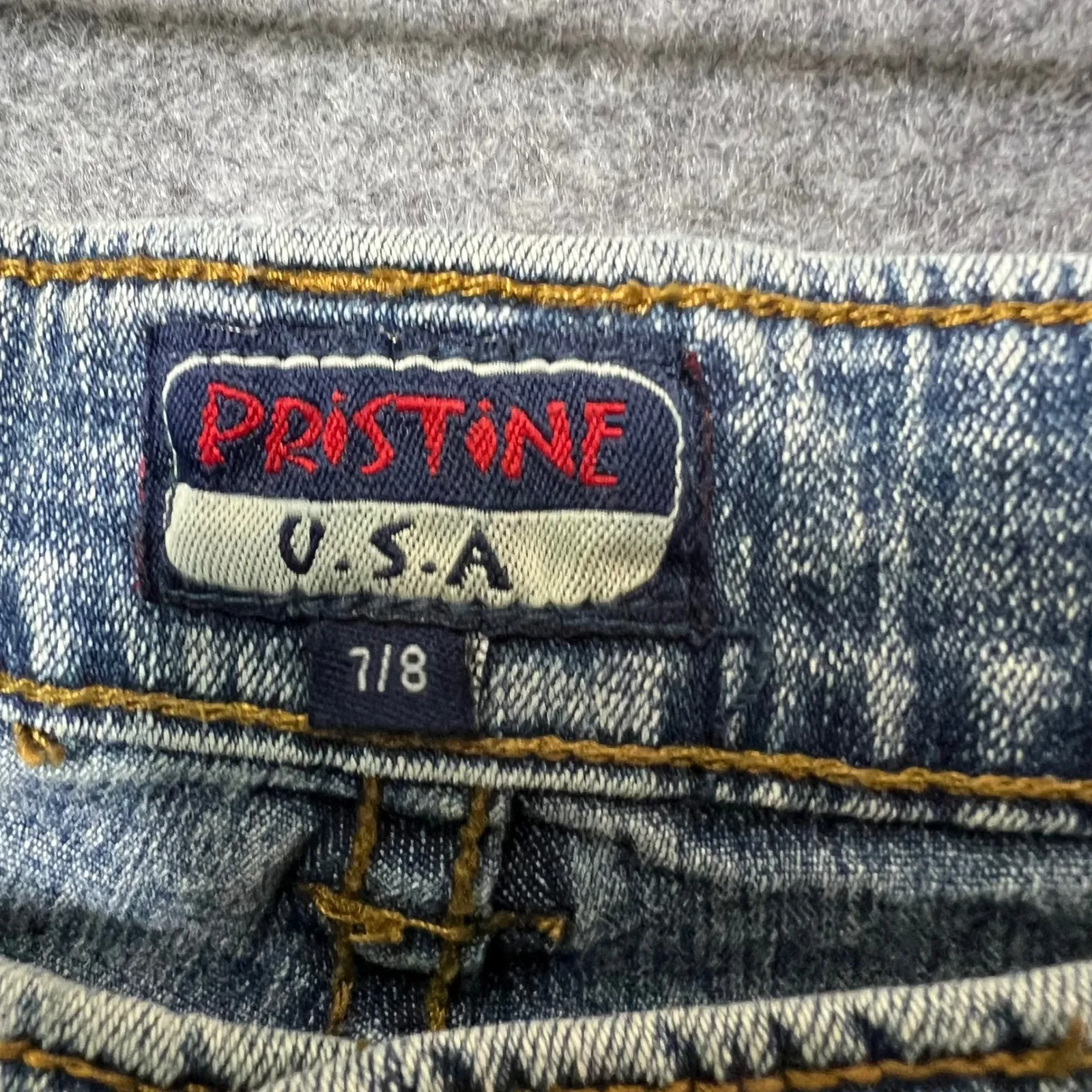 Y2K Women's Cargo Capri Jeans Size 7/8 Low Rise Distressed Pockets USA Blue - Image 2