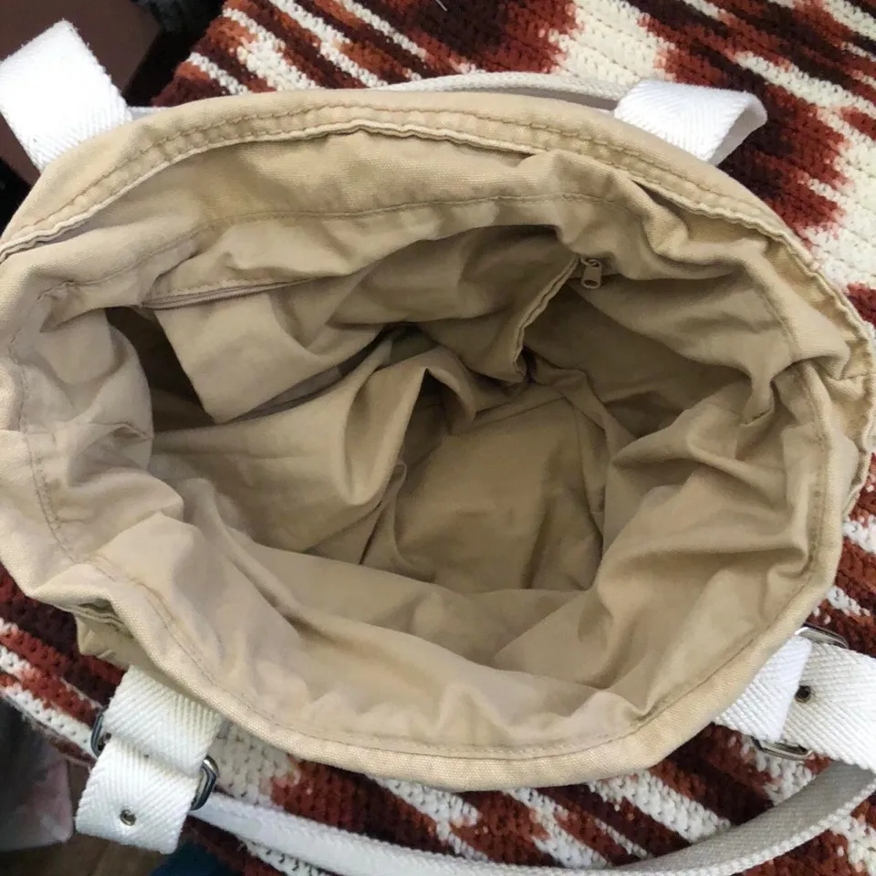 Y2K Aeropostale 1987 beige tan buckle shoulder hand tote bag purse. Great for school books laptops computers. - Image 3