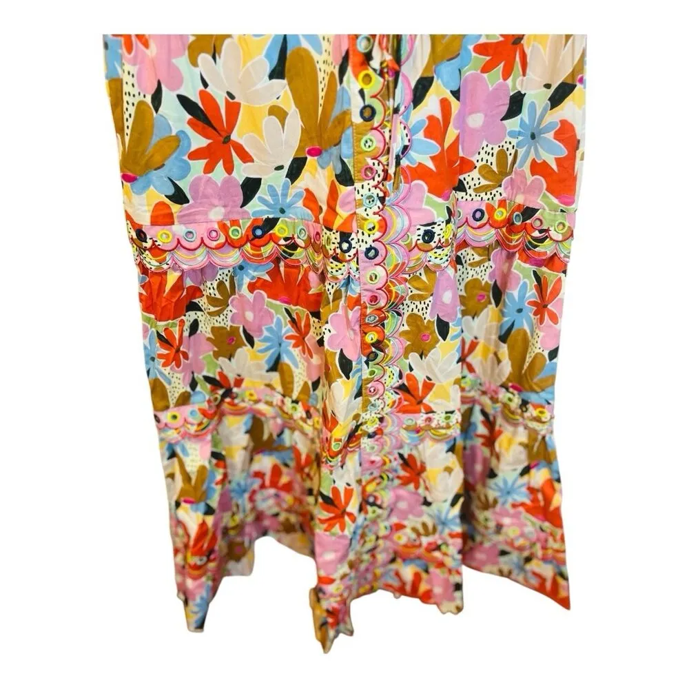 CeliaB Freya Dress Large Floral Multicolor Button Down MIDI Pockets Drawstring Multiple - Image 6