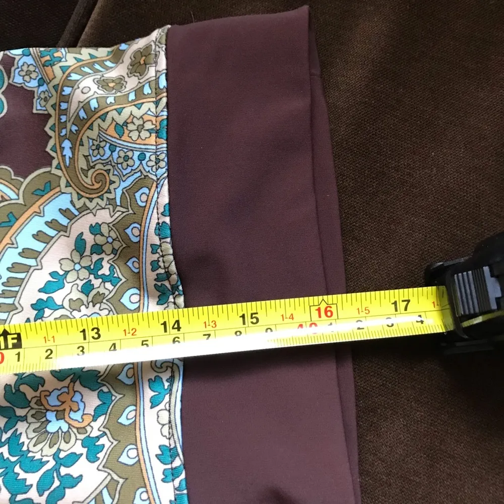 B Skinz Vintage Paisley Brown Blue Green Beige V Neck Midi Dress Sz. M Size M - Image 7