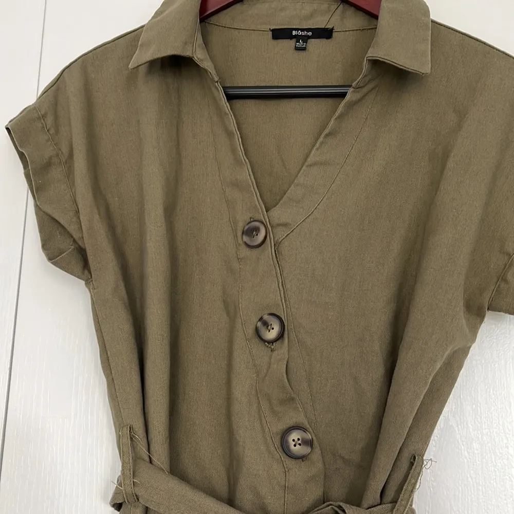 Army green buttoned down dress Size L - Image 2