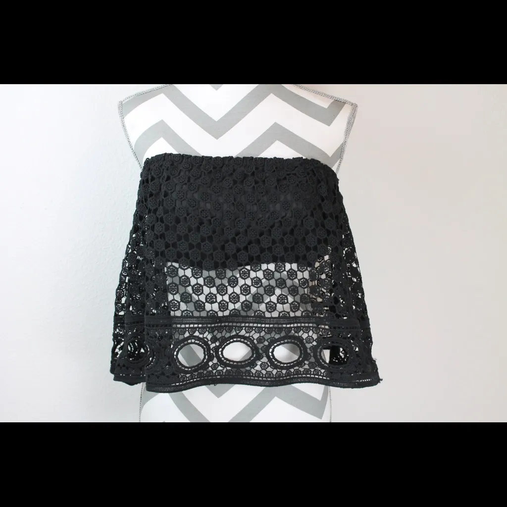 🔴 Buffalo David Bitton Black Strapless Lace Crop Top M NWOT Boho Festival Tube - Image 3