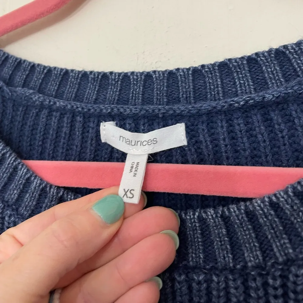 Maurices Asymmetrical Hem Blue Knit Sweater ~ Zipper Accent ~ Women’s Size XS - Image 4