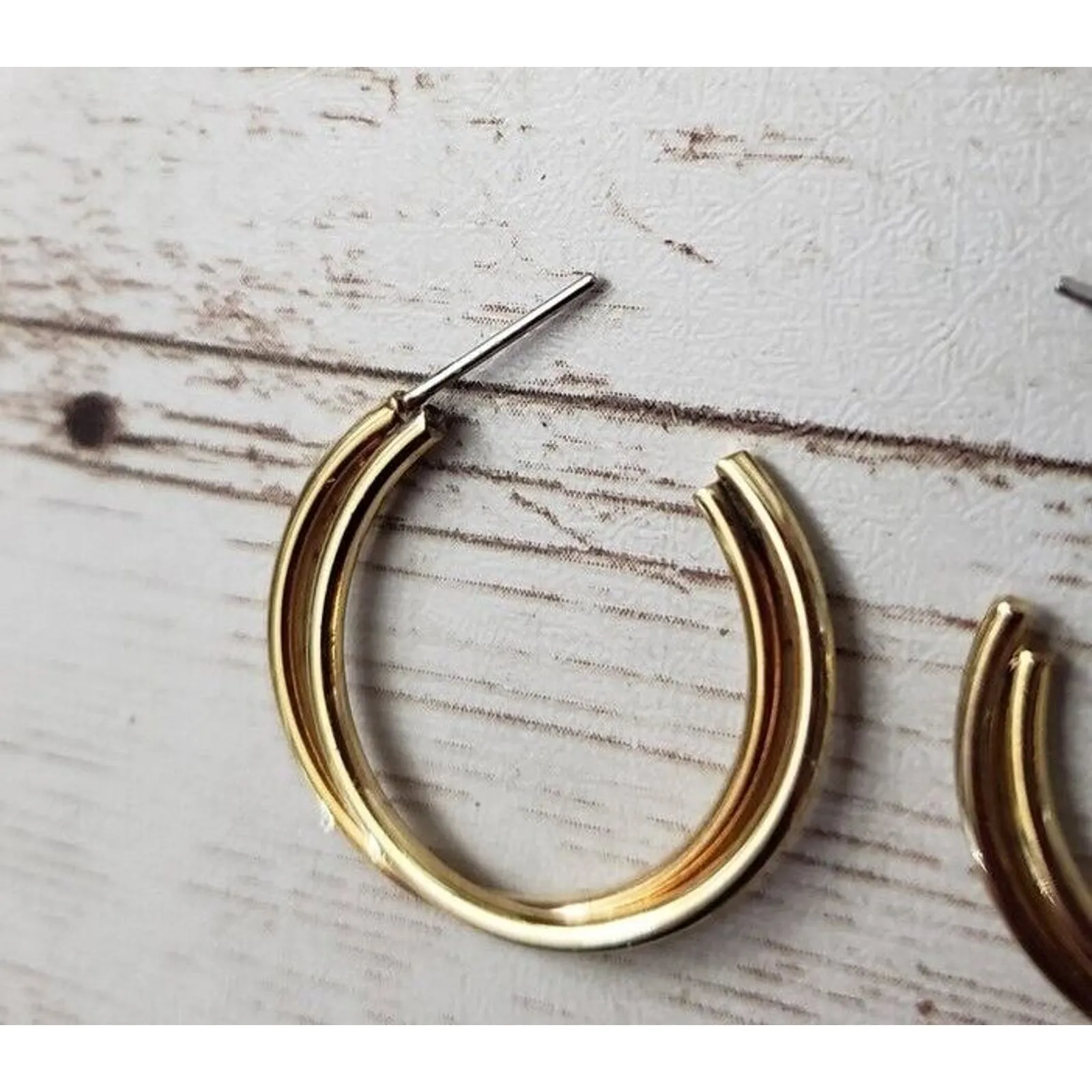 Vintage Earrings For Pierced Ears Gold Tone Double Hoop - Image 6