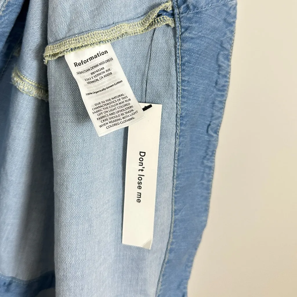 REFORMATION Sebastien Denim Midi Dress in Savannah Size US 6 NWT - Image 8