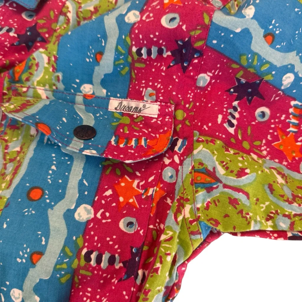 Dreams Vintage 80s NWT Cotton Romper Small Abstract Neon Print Button Playsuit Pink - Image 14