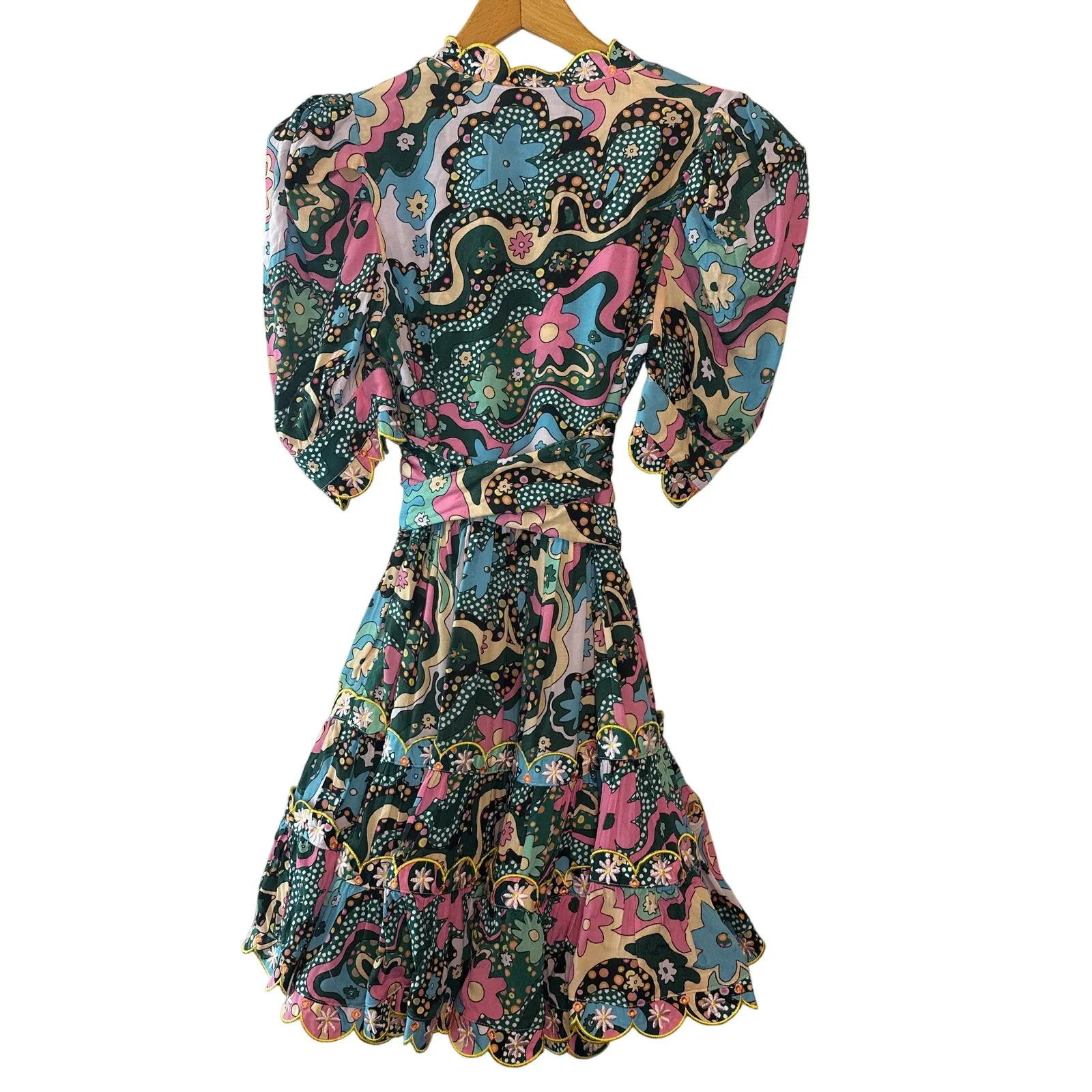 CeliaB Hortensia Floral Puff Sleeve Mini Dress Size Small Green - Image 4