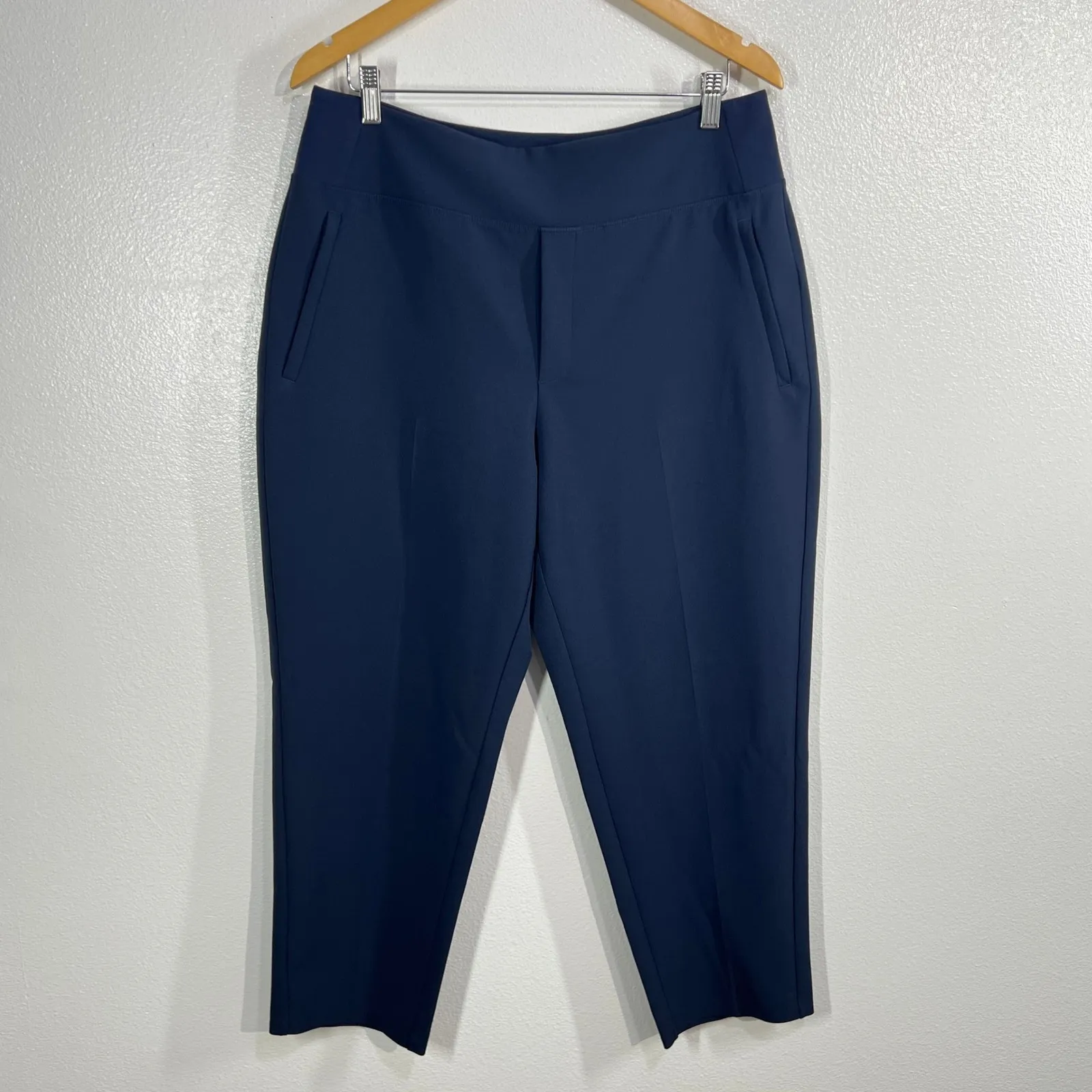 Athleta Endless High Rise Pant Navy Blue Textured Stretch Tapered Fit 14P Casual - Image 3