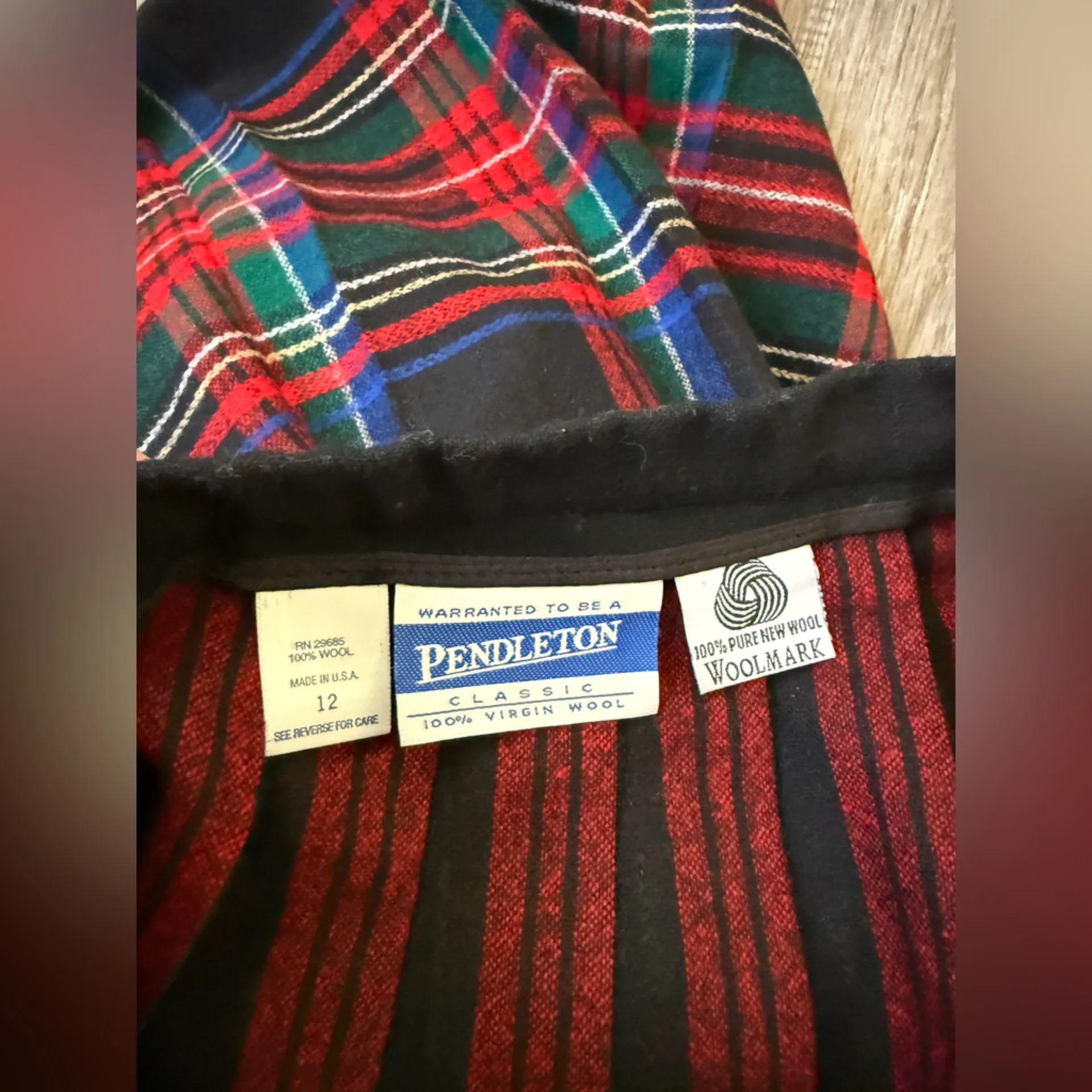 VTG Pendleton Plaid Pleated 100% Wool Skirt Maxi Skirt Christmas Black Size 28 - Image 6