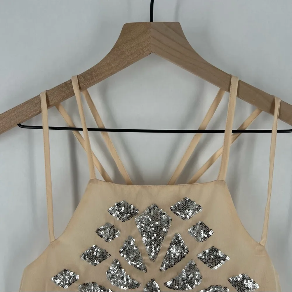 Truth NYC Sheer Lightweight Pink Chiffon SIlver Emellished Sequins Strappy‎ Tank - Image 4