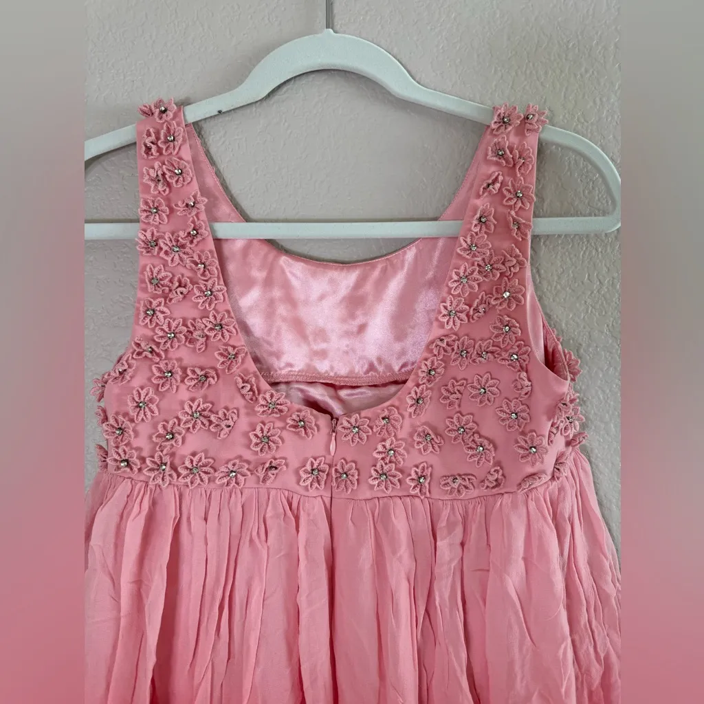 Y2K Vintage Betsey Johnson Silk Pink Ombre Flower appliqué party dress sz 4 - Image 7