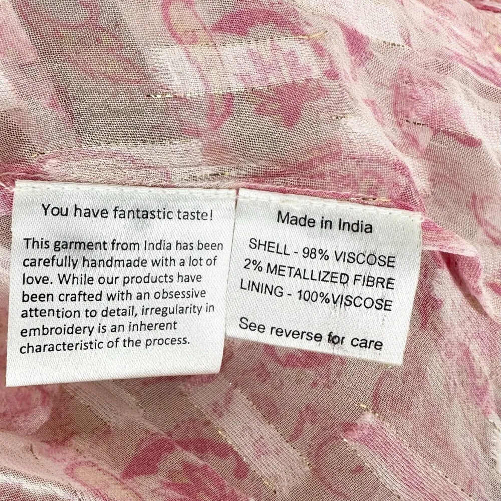 Rococo Sand Candy Blouse Pink Paisley Metallic Long Sleeve Size Medium - Image 12