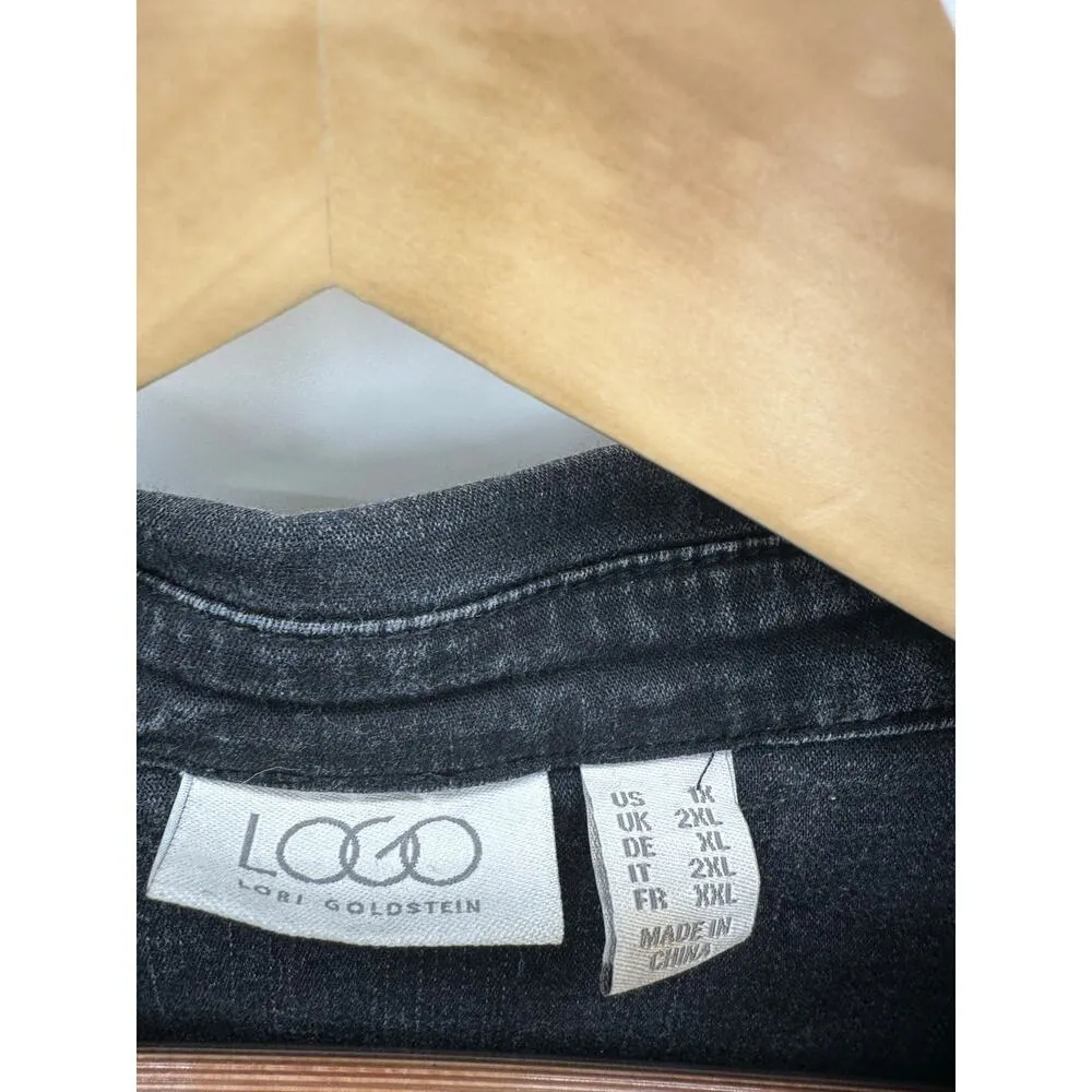 Logo Button Down Tunic Women 1X Black Washed Out Denim Shirt Cotton Blend - Image 6