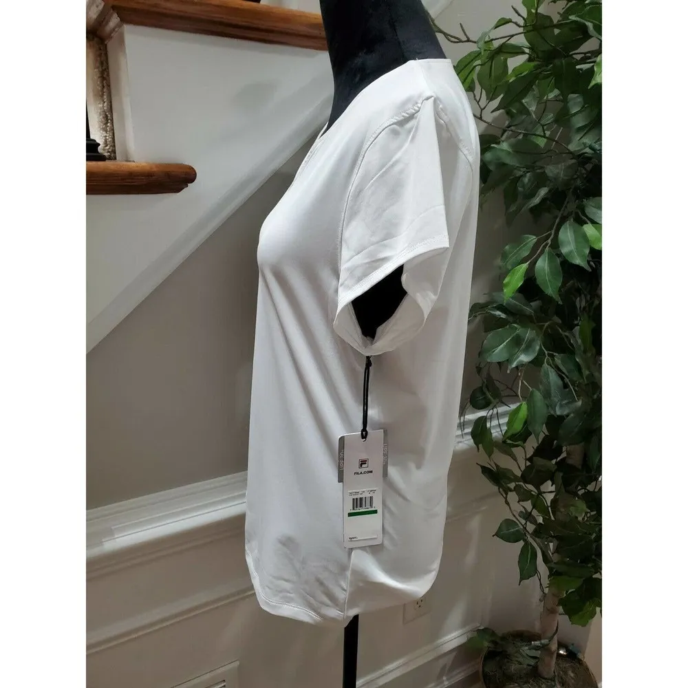 Fila Women's Solid White Polyester V-Neck Cap Sleeve Activewear Top Size Large - Image 5