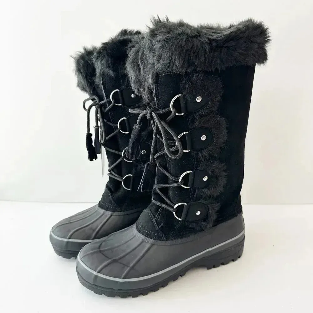 KHOMBU Nordic 2 Waterproof Lace-up Fur Boots Black‎ Size 6 - Image 4