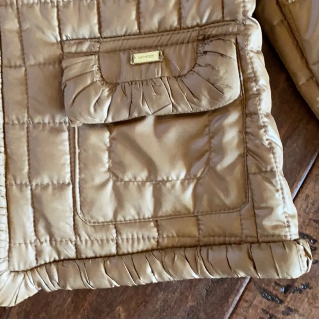 Women's Quilted Tan Puffer Jacket Size 0 - Image 2