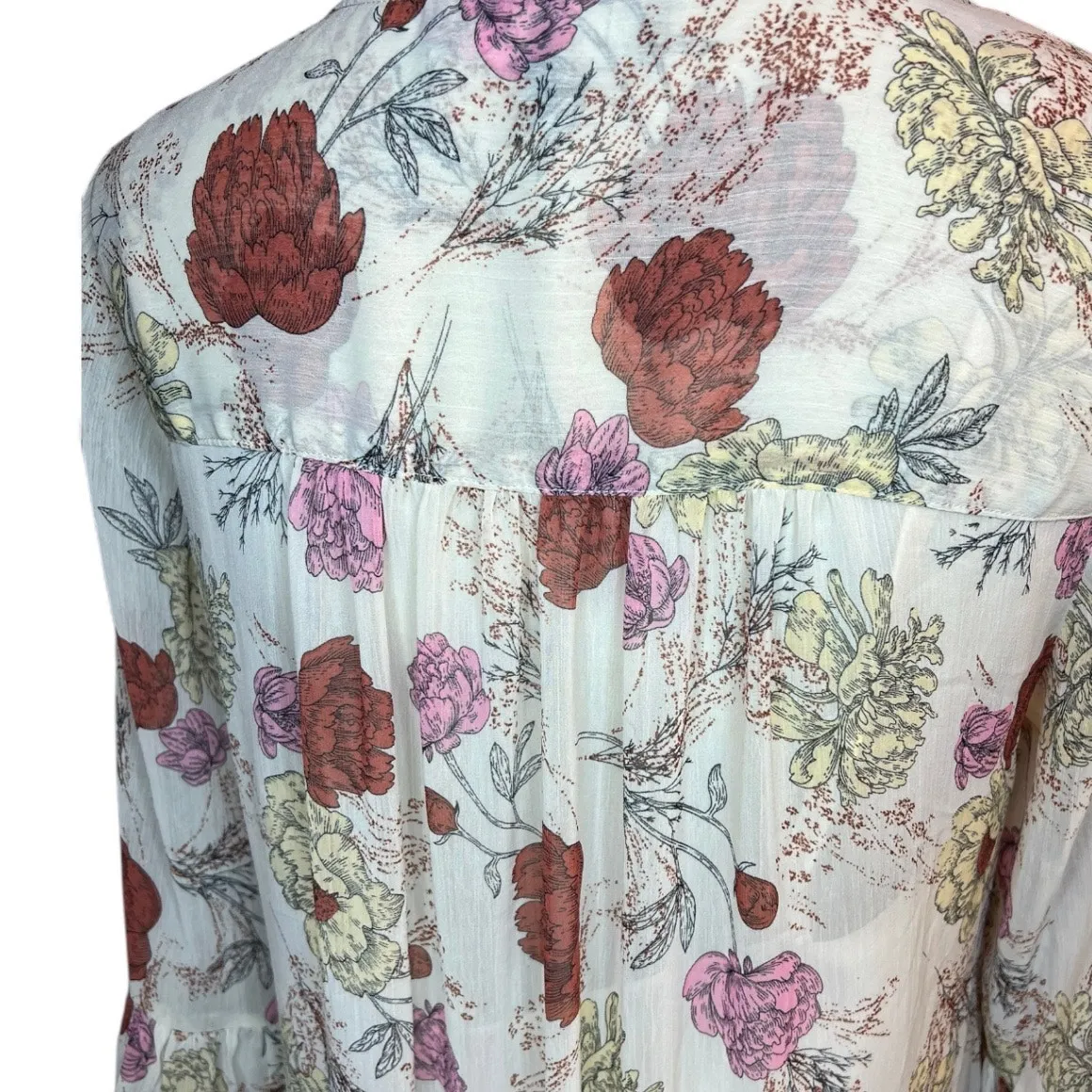 Lulus belina beige floral midi dress boho flowy feminine bell sleeve cocktail - Image 8