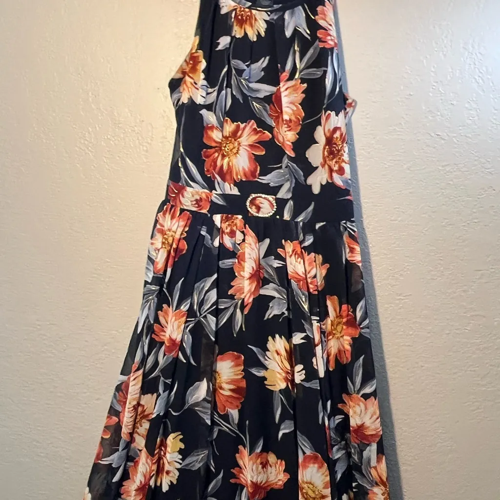 Blue and Red Floral Halter Sundress for Wedding Guest SZ 6 Dress Tank Top - Image 5