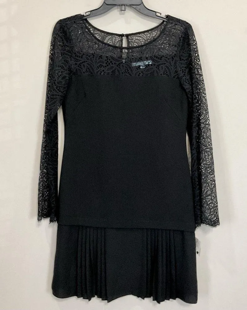 Antonio Melani Black Sheath Dress Long Sleeve Mixed Media Lace Accent Sz 4 New - Image 6