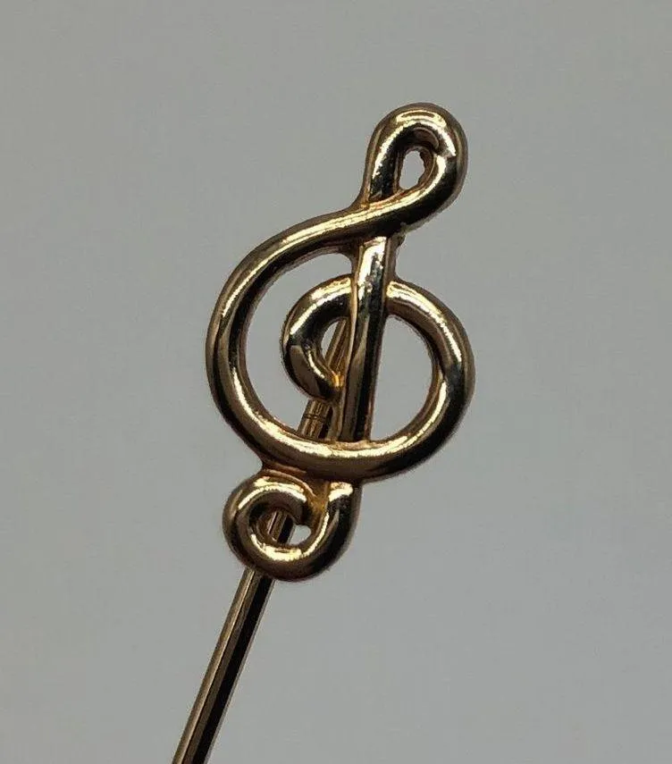 Vintage Stick Pin Music Treble Clef Note Gold Tone 2.5" Excellent Condition - Image 2