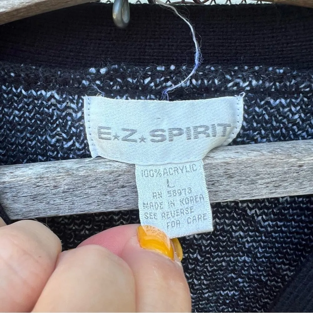 Vintage 80s black white houndstooth big plaid checkerboard knit cardigan sweater Size L - Image 4