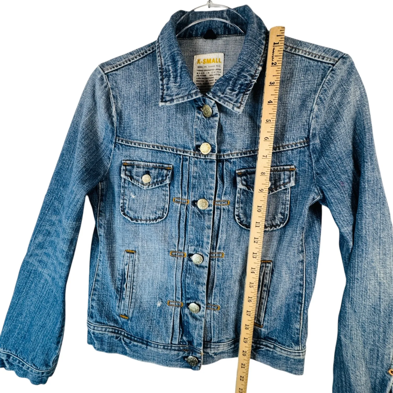 J.Crew Classic Denim Trucker Jacket ATQ‎ Sanded Blue XS Moto Grunge Rock Capsule - Image 7