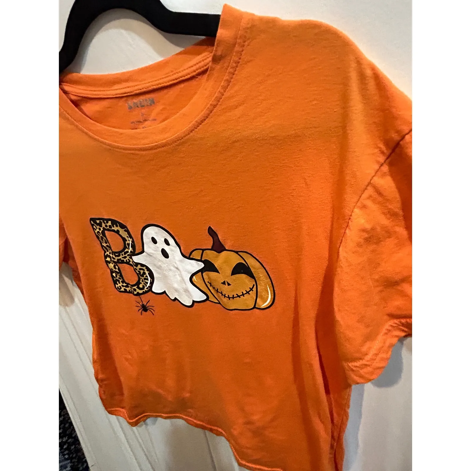 SHEIN Halloween Shirt Orange Boo Ghost‎ Pumpkin Graphic Tee Top - Image 4