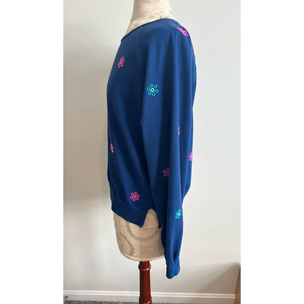 Lilly Pulitzer Landyn Ditsy Daisy Blue Sweatshirt Medium - Image 3