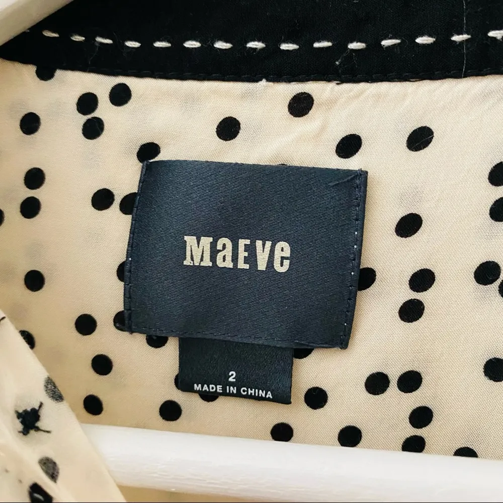Maeve by Anthro. Polkadot Button Up Cream/Black Sz 2 - Image 4