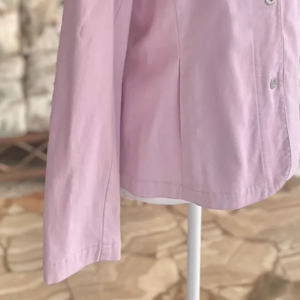 Eileen Fisher Jacket Denim Twill Purple Lavendar Round Neck S Fitted Chic Office - Image 10