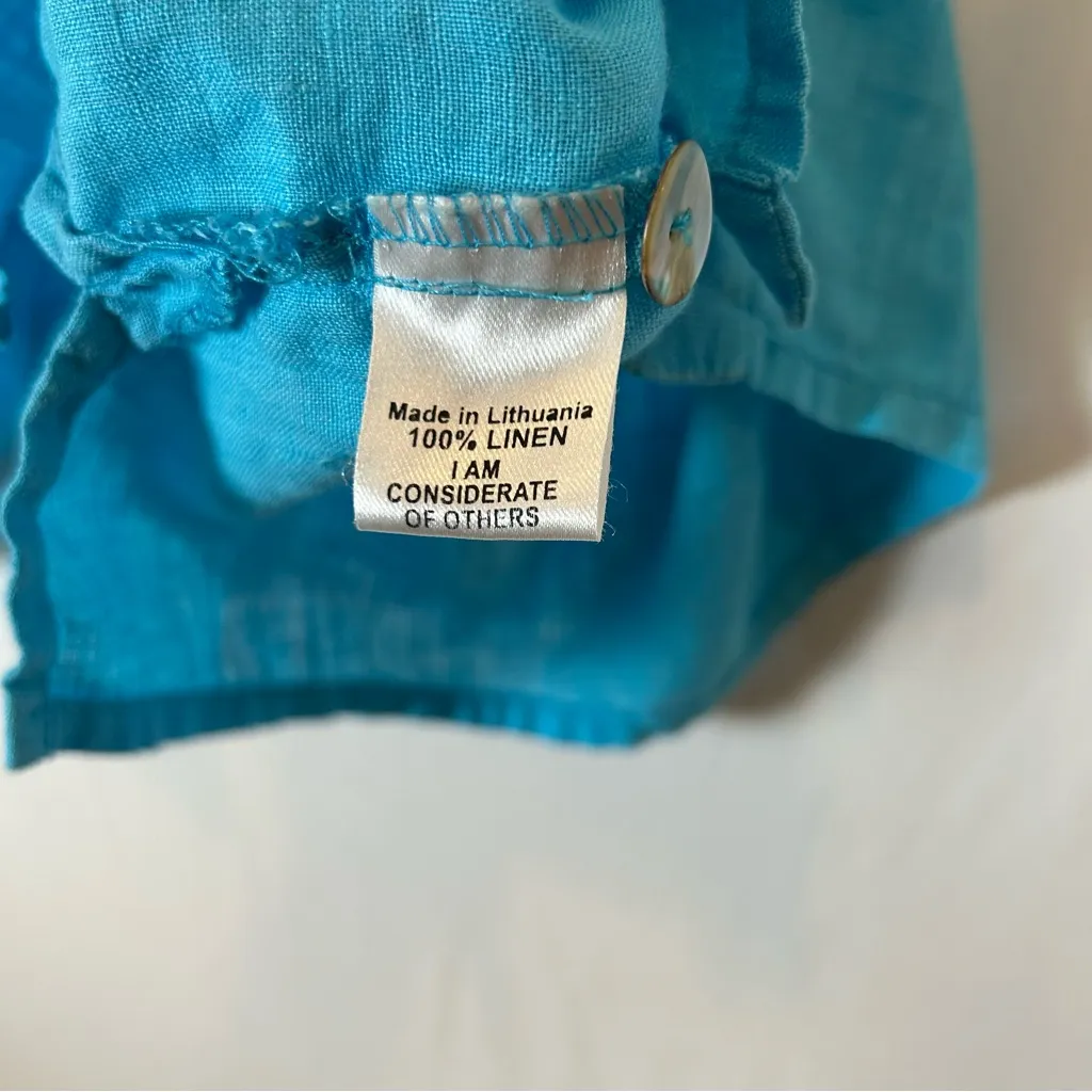 Flax Women's Blue Linen Collared Button‎ Front Sleeveless Tank Top Large - Image 4