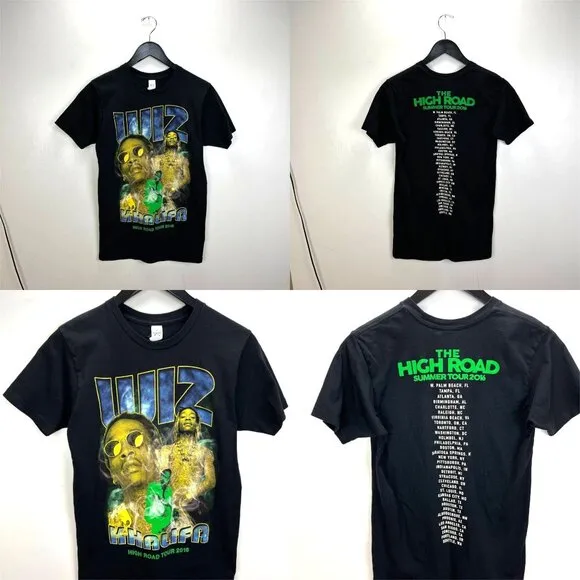Wiz Khalifa High Road Tour 2016 Rap Tee Size Small Black Graphic Concert Unisex - Image 2