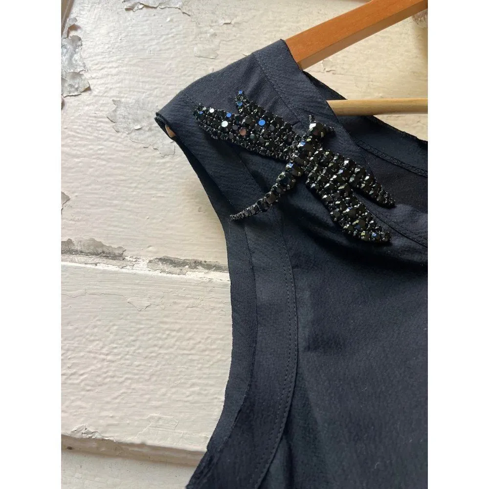 NWT Vera Wang Scoop neck Cotton Ruched Gathered Black Cocktail Dress Size 8 - Image 6