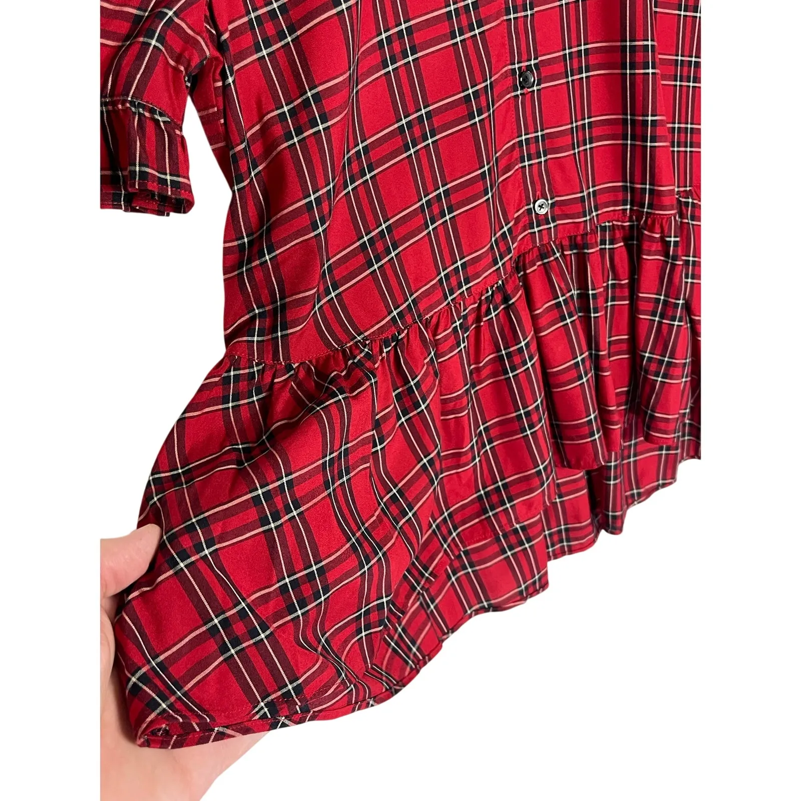 NWT MADEWELL Women’s Studio Ruffle-Hem top Red Clanton Plaid medium - Image 5
