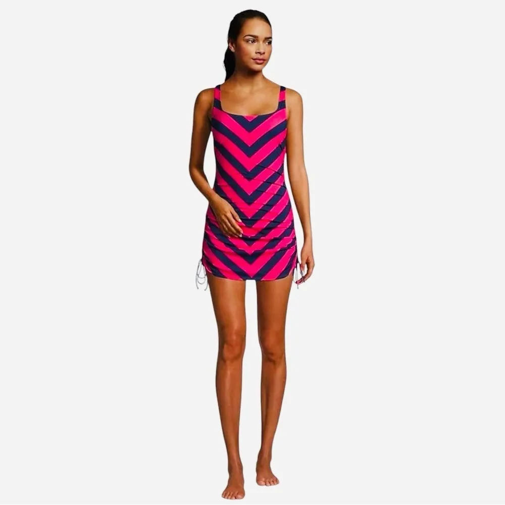 Lands' End Chlorine Resistant Adjustable Swim Dress Deep Sea Navy/hot Pink Sz 12 - Image 2