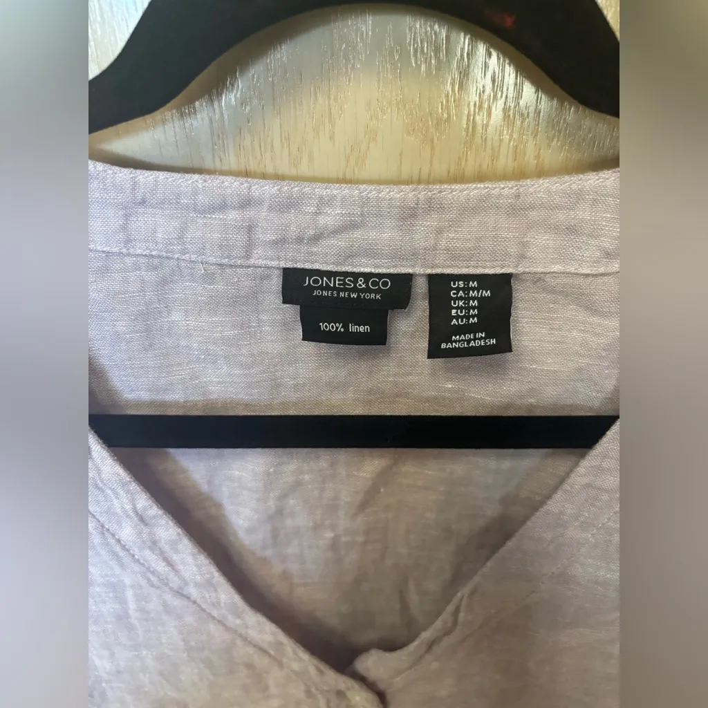 Jones & Co 100% Linen Button Up Shirt Womens Med Light Purple Cap Short Sleeves - Image 3
