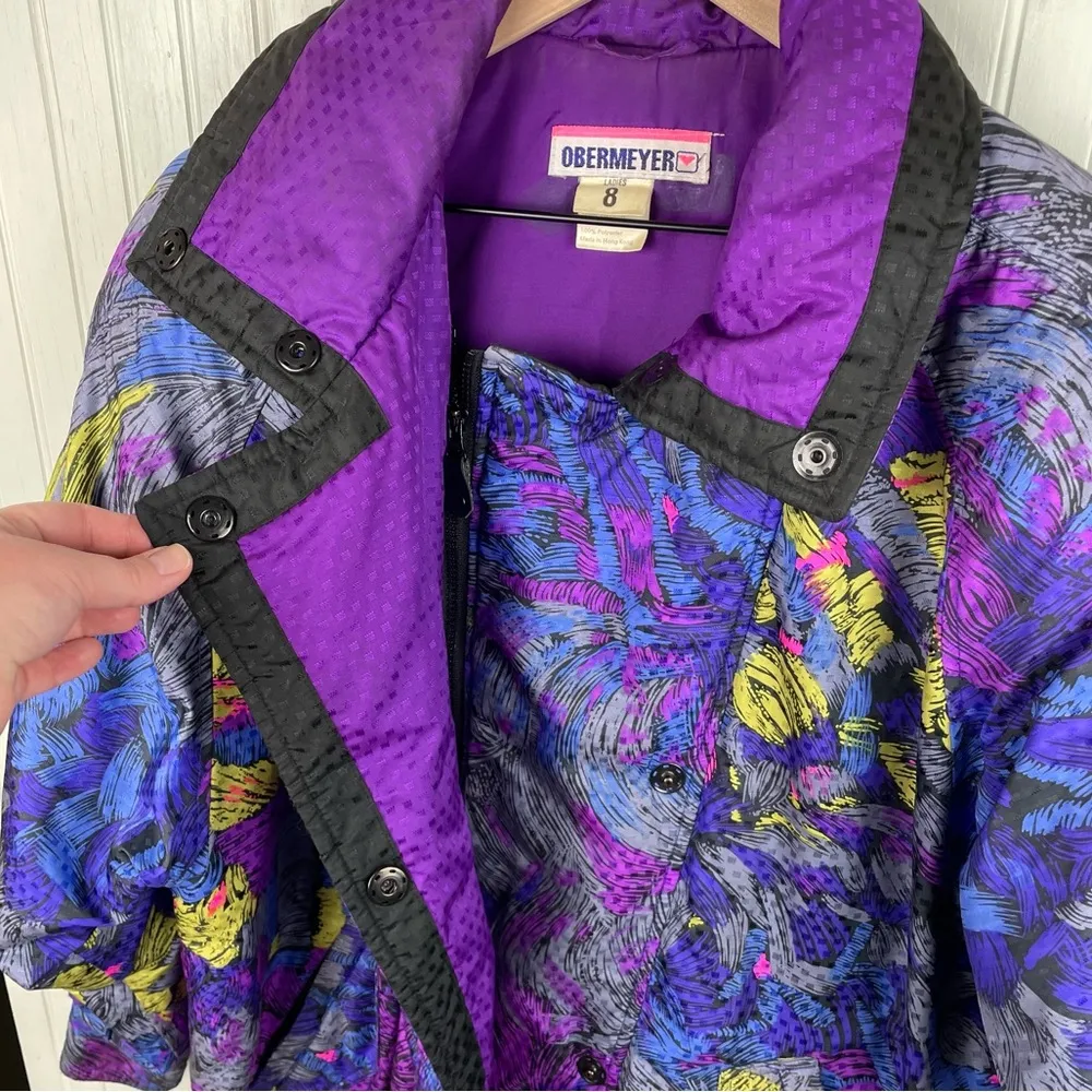 Vintage 1990s Women's  Obermeyer Renoir Ski Jacket Purple Brushstroke Size 8 - Image 4
