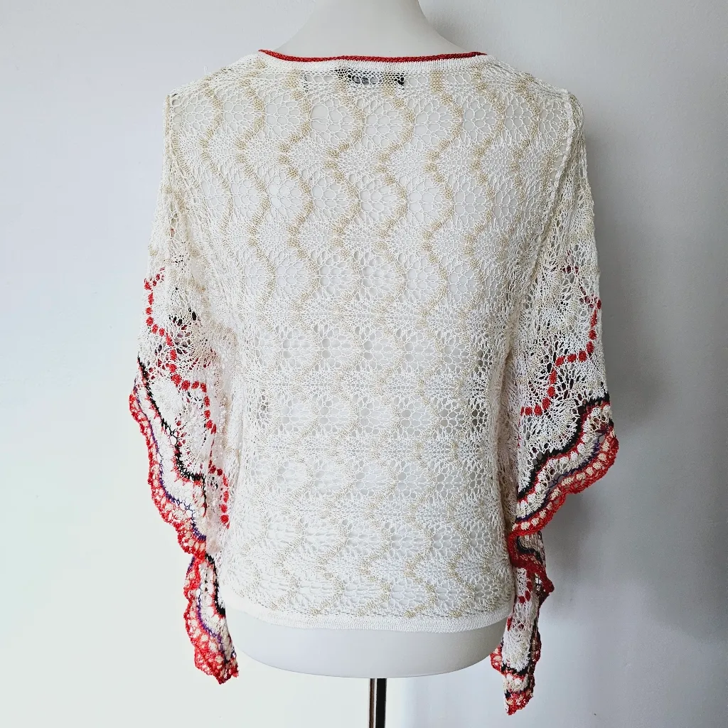 Nic & Zoe Ivory Batwing Open Weave Crochet Sweater Size XS Feminine Sheer - Image 5