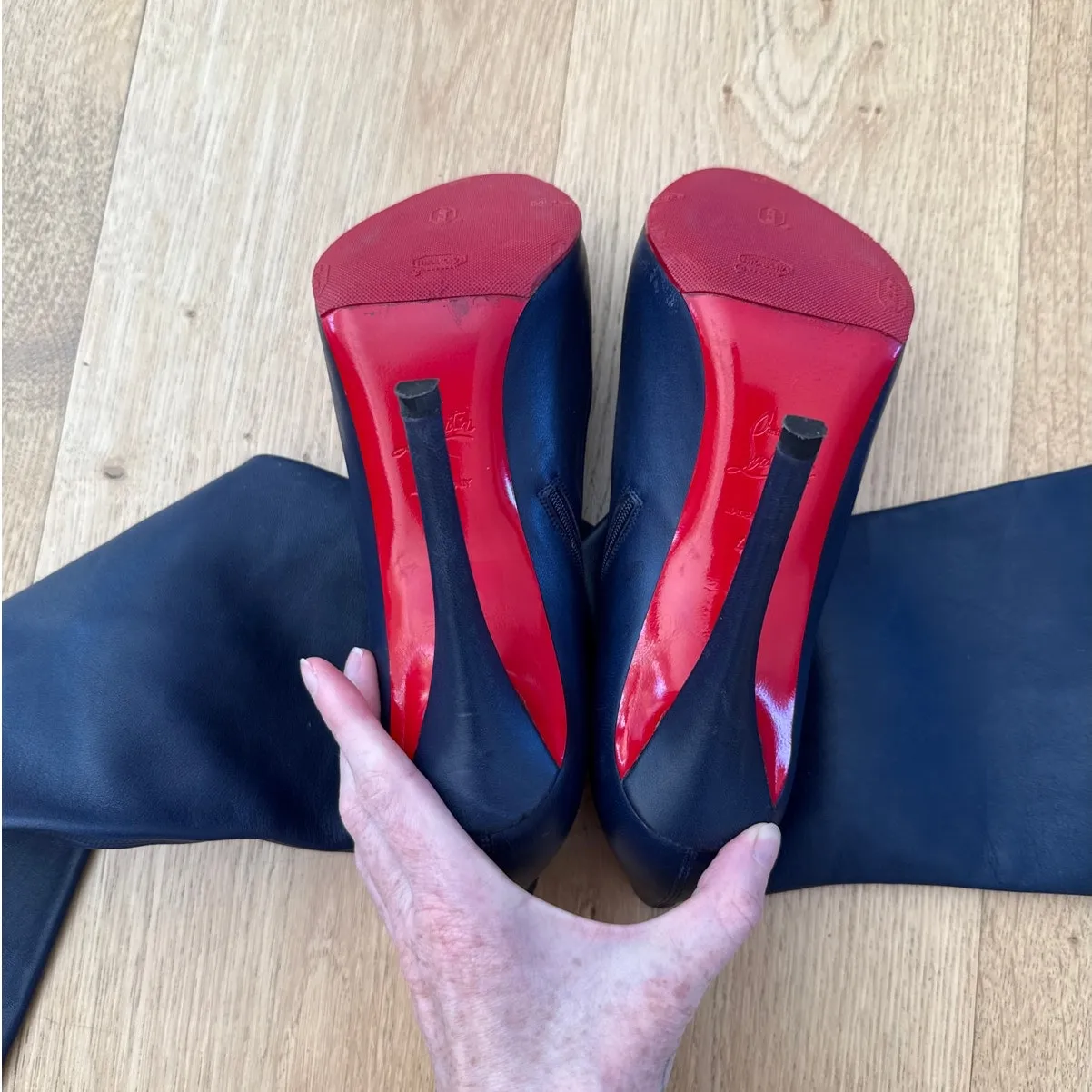 Christian Louboutin Stiletto Boots Sempre Monica Size 40 Navy Blue Red - Image 4
