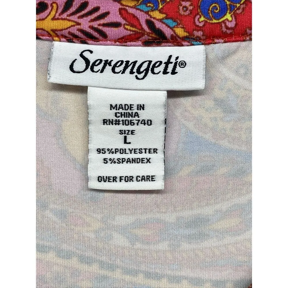 Serengeti Colorful‎ Top Boho Blouse Sz L Long Sleeves Paisley Art to Wear Size L - Image 2