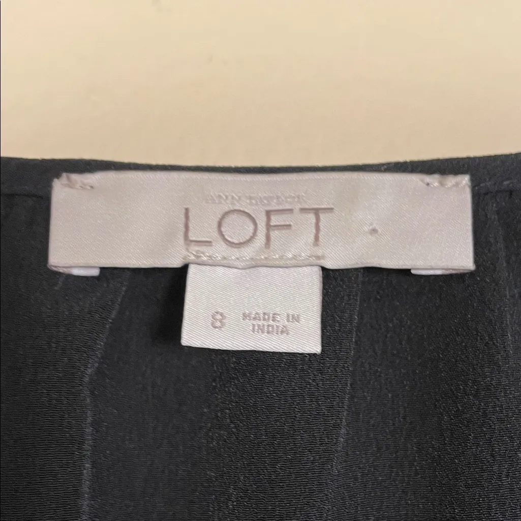 LOFT Women’s Black Pleated Button-Up Rolled-Sleeve Classy Minimalist Romper - Image 9