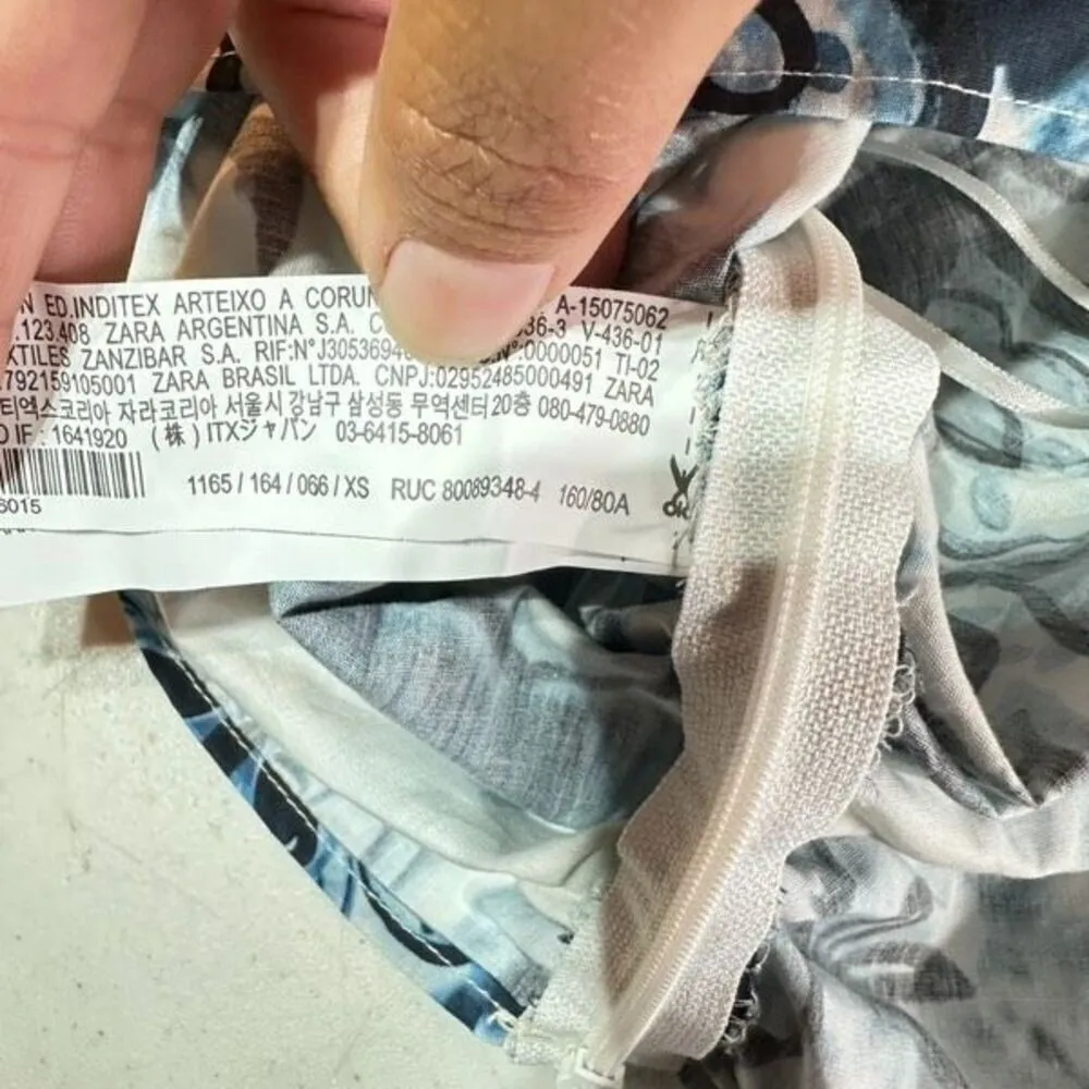 NWT Zara XS Floral Printed Ruched Cami Tank Top‎ Y2K THE OC White Blue - Image 11