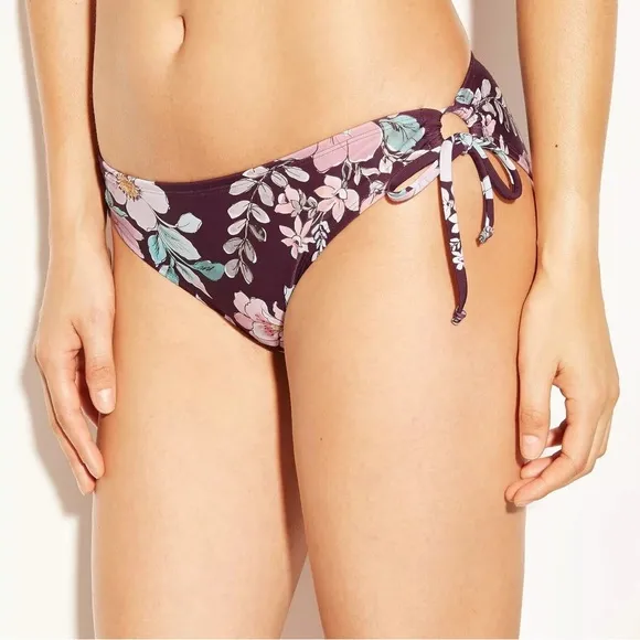 Kona Sol Target Burgundy Pink Floral Tie Hipster Bikini Swimsuit Bottoms XL new - Image 14