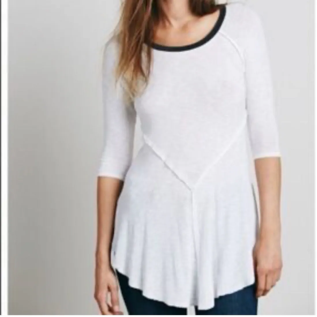 Free People Intimately White Tunic Top Scoop Neck 3/4 Sleeve Large - Image 3