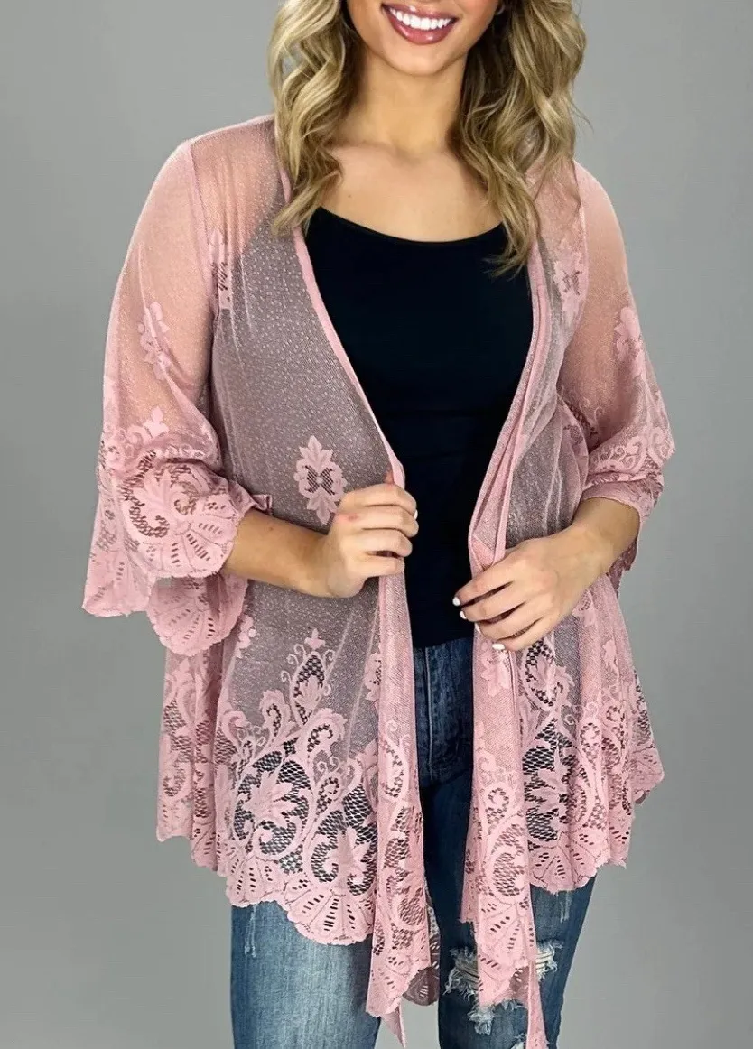 Asymmetrical Mauve Lace Cardigan Fairy Whimsigoth Boho Cottagecore Size Medium Pink - Image 1
